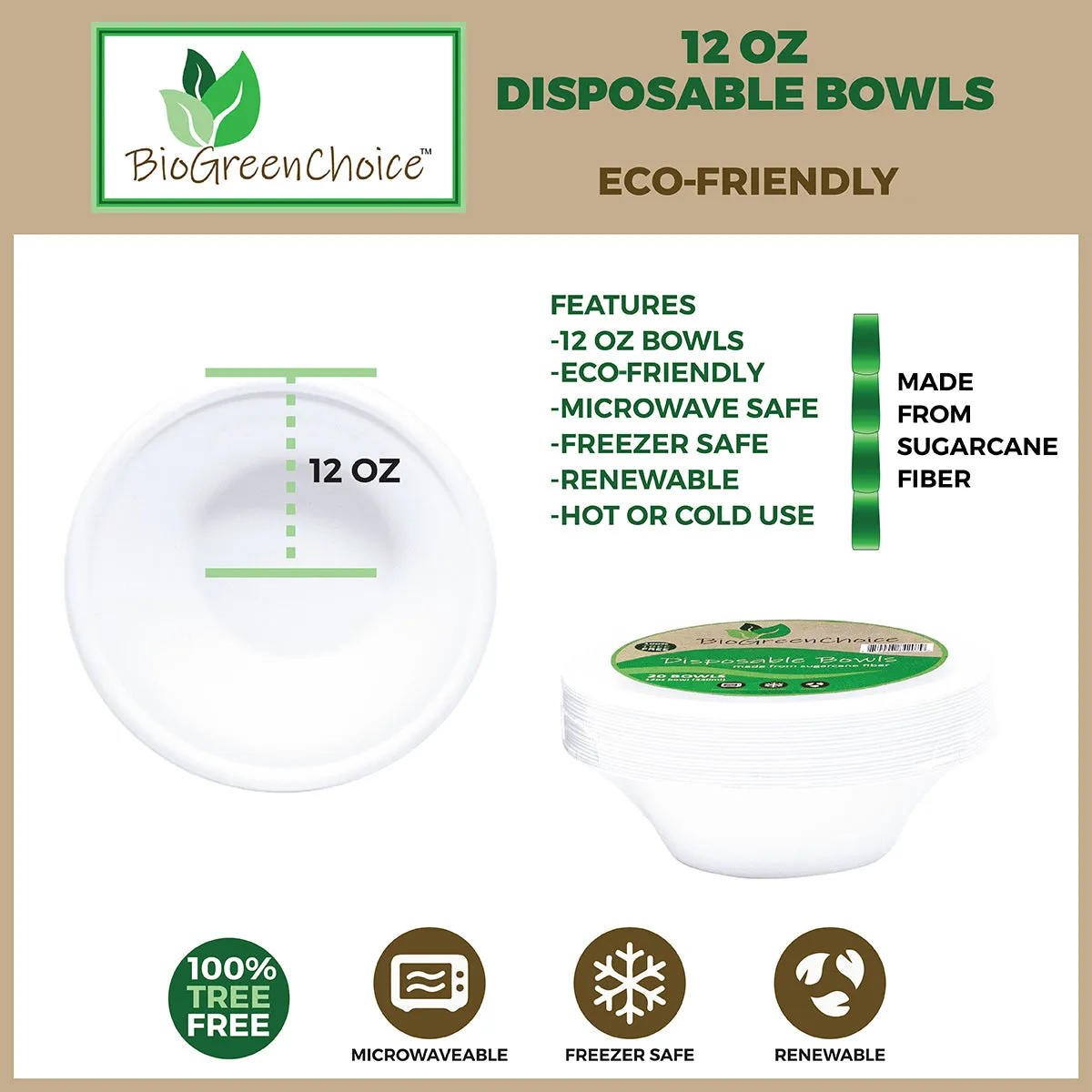 12 oz Eco-Friendly Disposable Soup Bowls