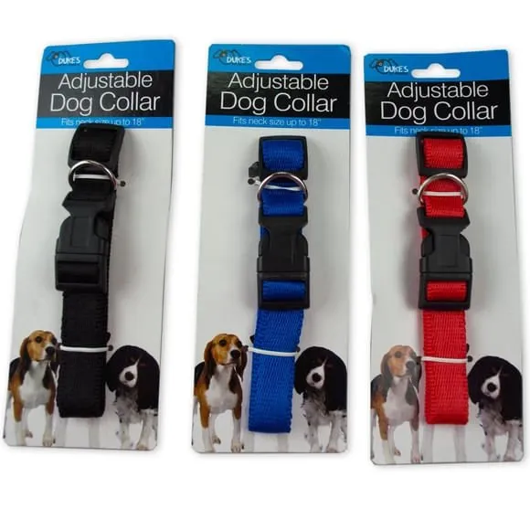 Adjustable Nylon Dog Collar, Assorted Colors, 15"-18"