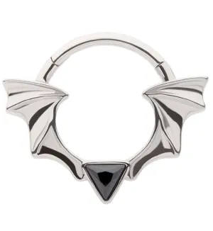 Bat Wing Black CZ Triangle Stainless Steel Hinged Segment Ring