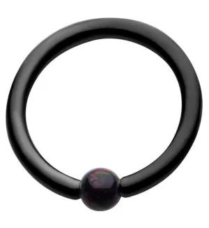 Black PVD Captive Ring With Black Opalite Bead