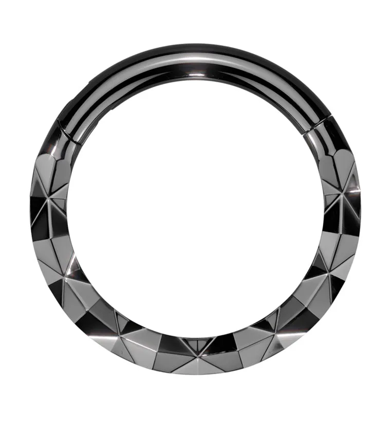 Black PVD Faceted Front Stainless Steel Hinged Segment Ring