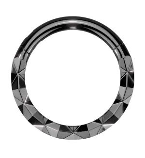 Black PVD Faceted Front Stainless Steel Hinged Segment Ring