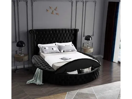 Black Round Tufted Velvet Storage Beds- Queen or King- Model #5773