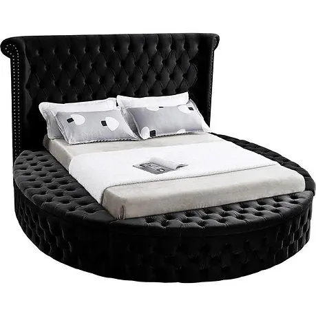 Black Round Tufted Velvet Storage Beds- Queen or King- Model #5773