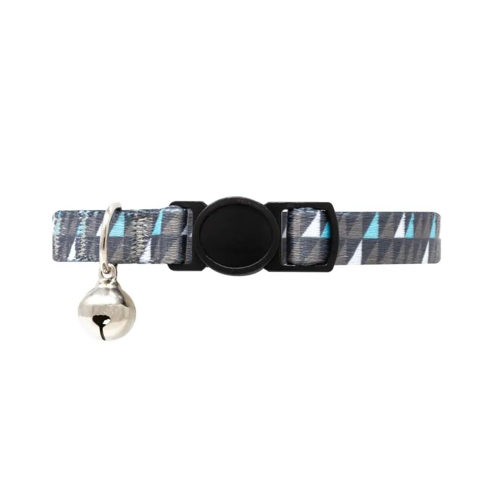 Blue and Grey Geometric Cat Collar with Safety Release Buckle