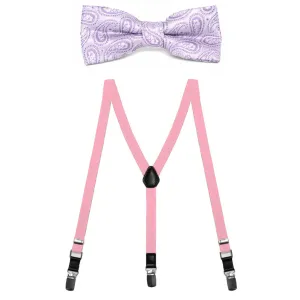 Boys' Purple and Pink Paisley Bow Tie and Suspenders Set