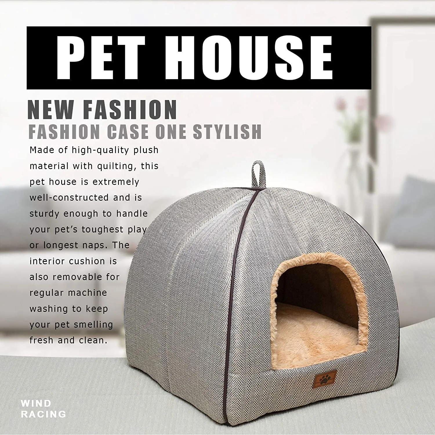 Cat Bed for Indoor Cats - Cat House Tent with Removable Washable Cushioned Pillow, Soft and Self Warming Kitten Beds & Furniture, Pet Bed