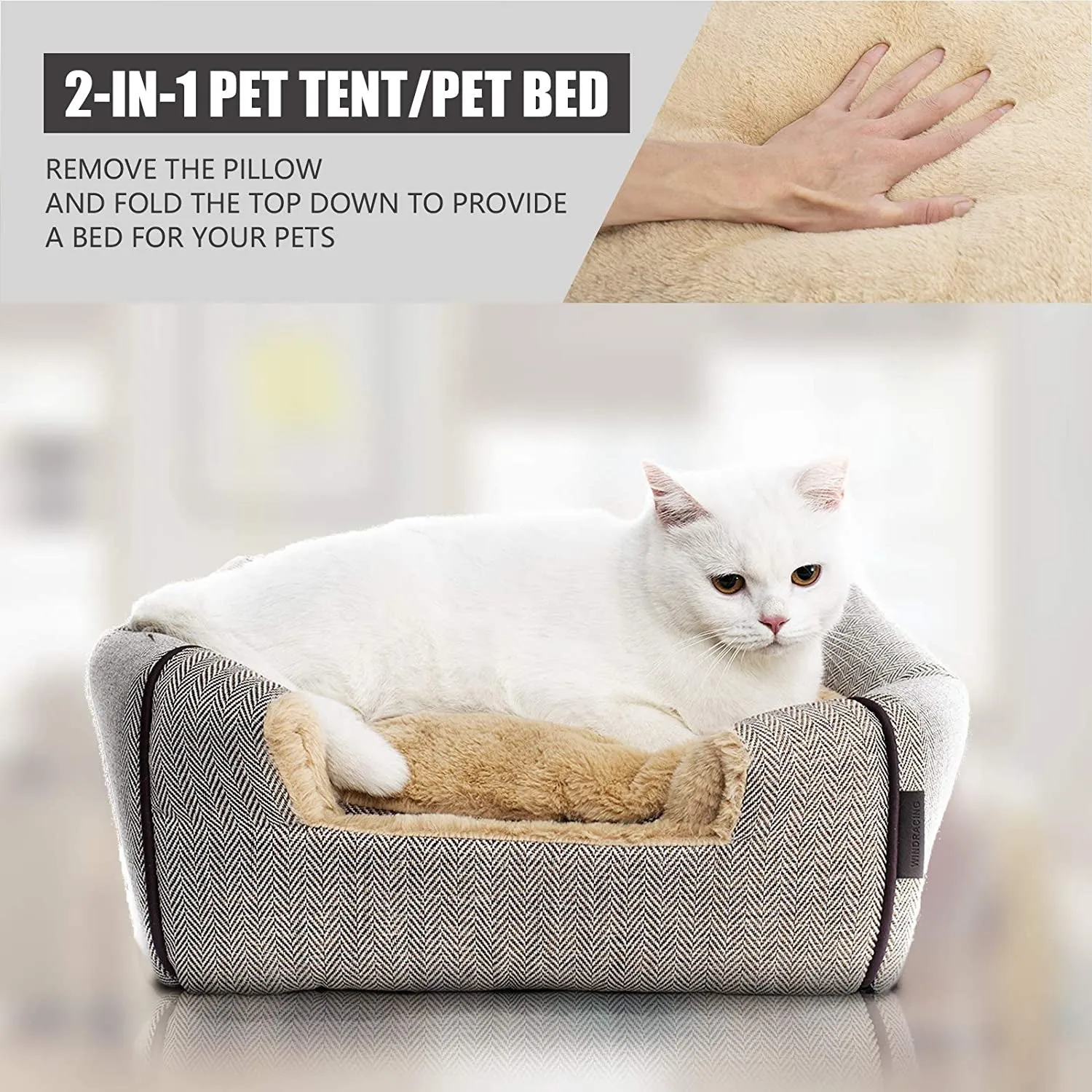 Cat Bed for Indoor Cats - Cat House Tent with Removable Washable Cushioned Pillow, Soft and Self Warming Kitten Beds & Furniture, Pet Bed