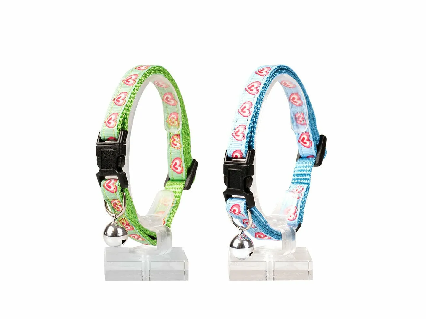 CAT COLLAR HEARTS NYLON 20-30cm / 10mm green/blue