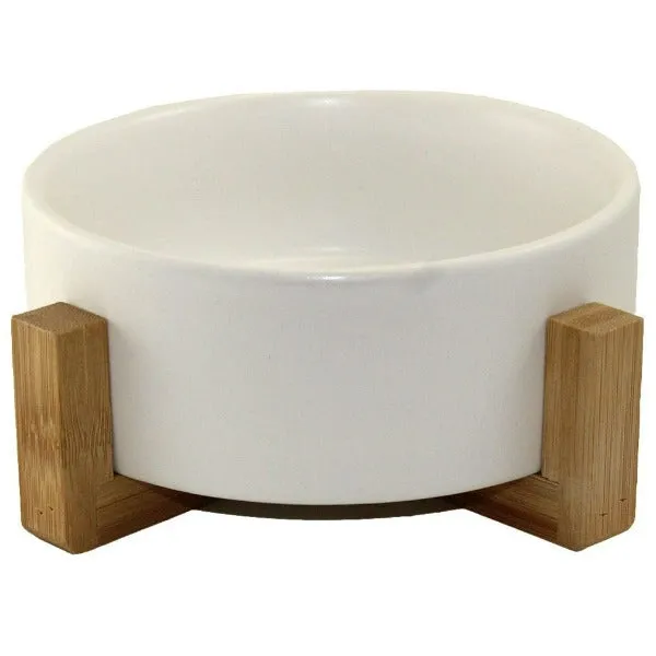 Ceramic Pet Bowl with Bamboo Stand