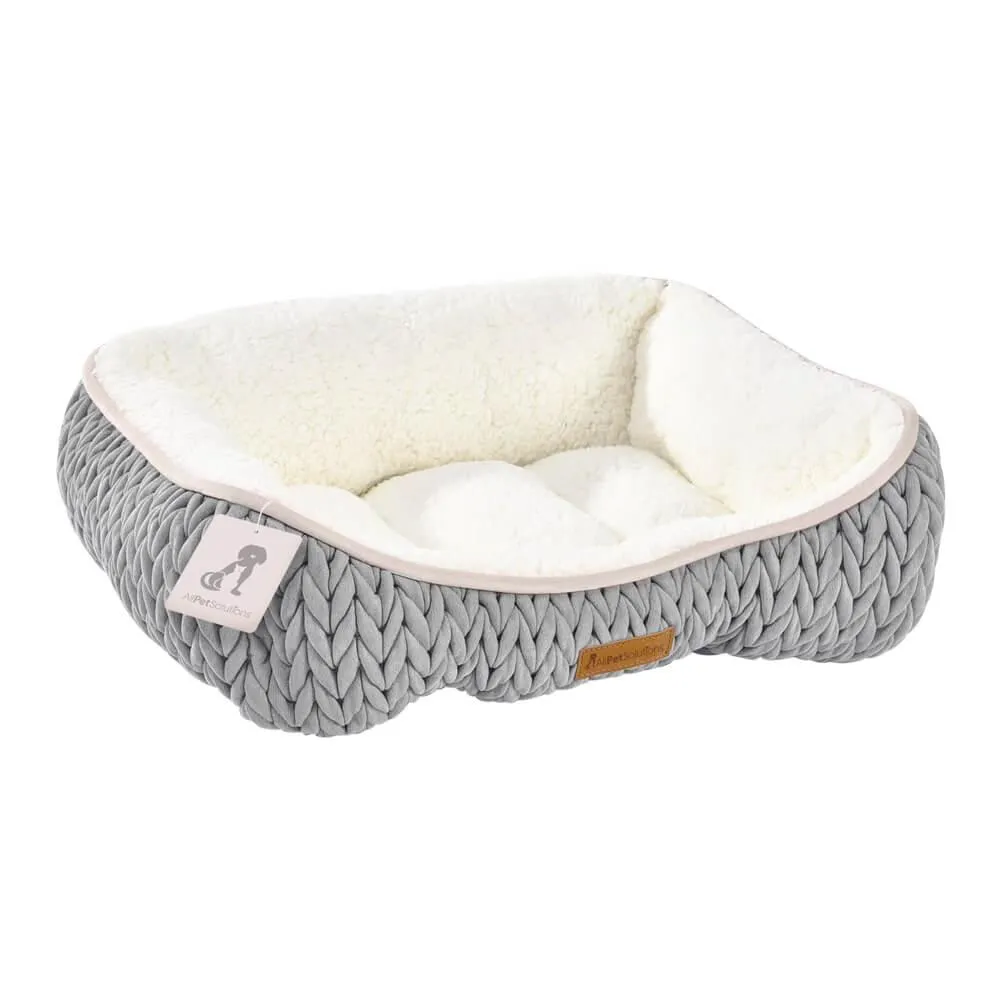 Charlie - Grey Chunky Knit Design Dog Bed - Size S/M/L