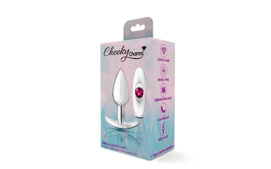 Cheeky Charms Silver Anchor Butt Plug  w Clear and Teal Jewel Kit