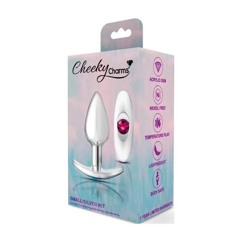 Cheeky Charms Silver Anchor Butt Plug  w Clear and Teal Jewel Kit