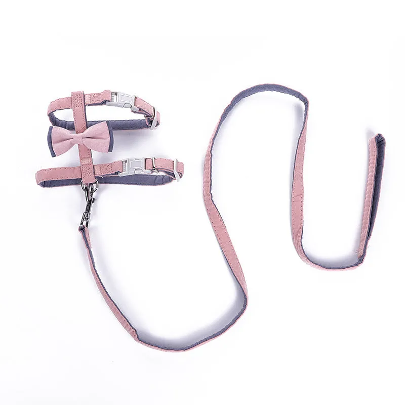 Color-Blocked Cotton-Filled Cat Bow Leash