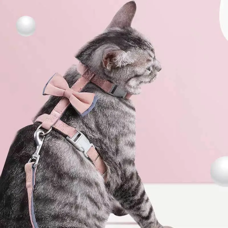 Color-Blocked Cotton-Filled Cat Bow Leash