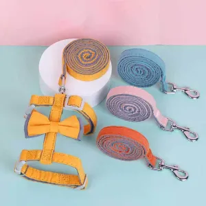 Color-Blocked Cotton-Filled Cat Bow Leash