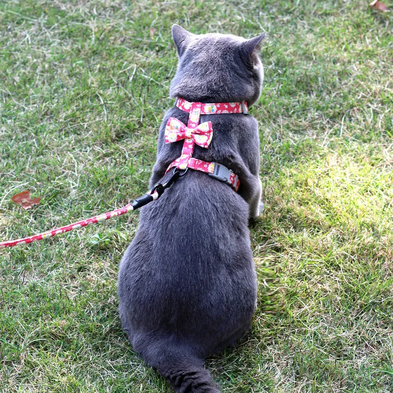 Cute Japanese-Style Pet Harness with Leash and Bowtie