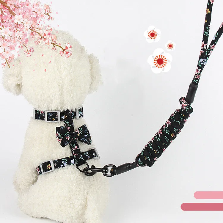 Cute Japanese-Style Pet Harness with Leash and Bowtie