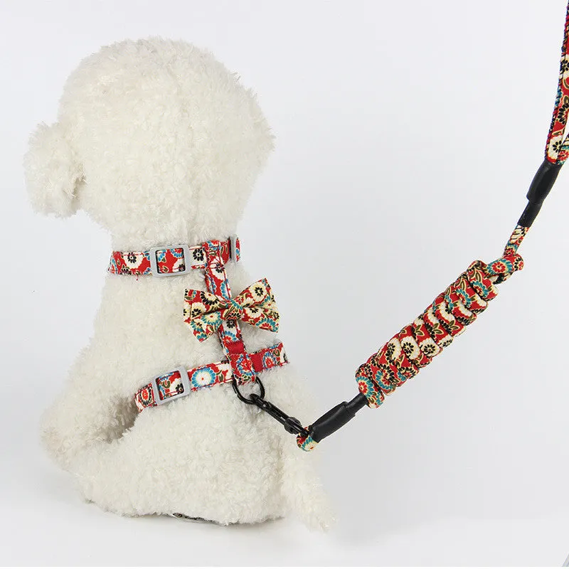 Cute Japanese-Style Pet Harness with Leash and Bowtie