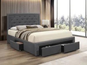 Dark Grey Button Tufted Fabric Storage Bed- Includes 4 Storage Drawers- Double, Queen or King- Model #5295