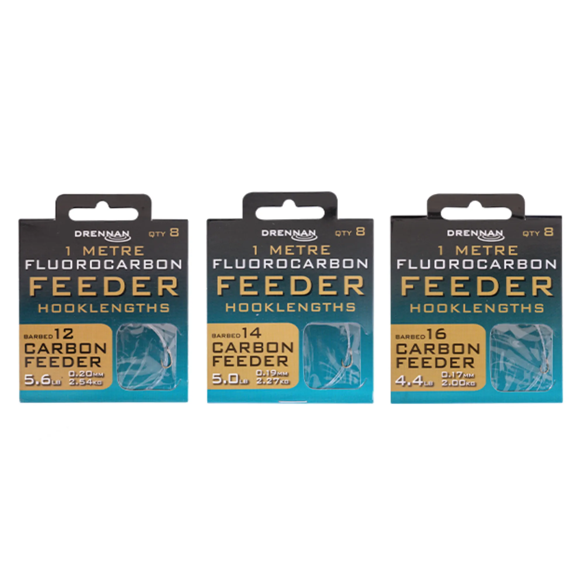 Drennan 1 Metre Carbon Feeder Fluorocarbon Hooklength  12 14 16 fishing hooks to nylon