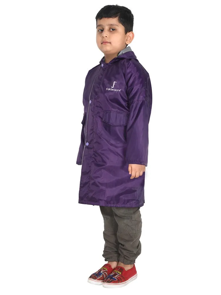 Fabseasons Unisex DarkPurple Waterproof Long - Full  raincoat for Kids with hood