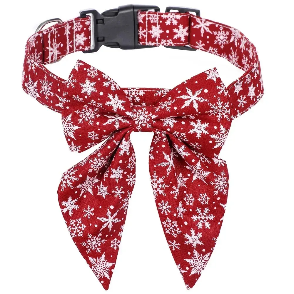 Festive Snowflake Bow Collar for Dogs and Cats