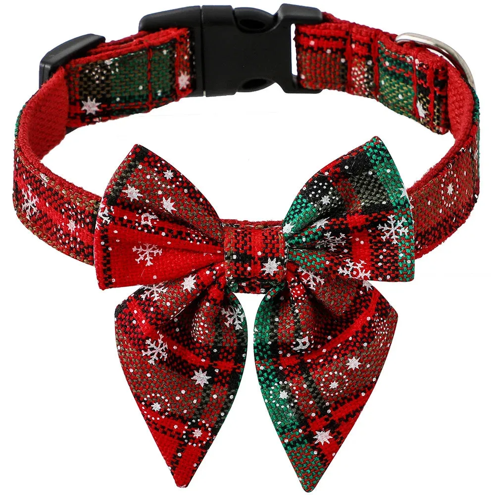 Festive Snowflake Bow Collar for Dogs and Cats