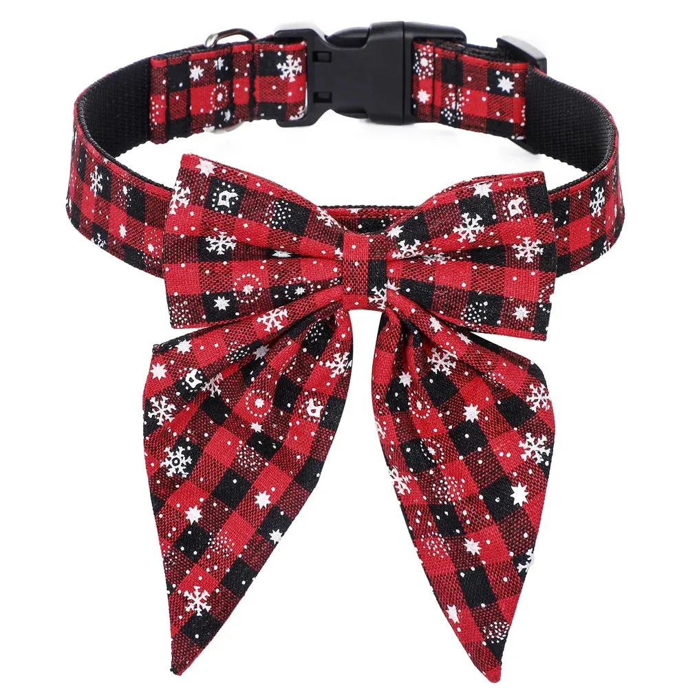 Festive Snowflake Bow Collar for Dogs and Cats