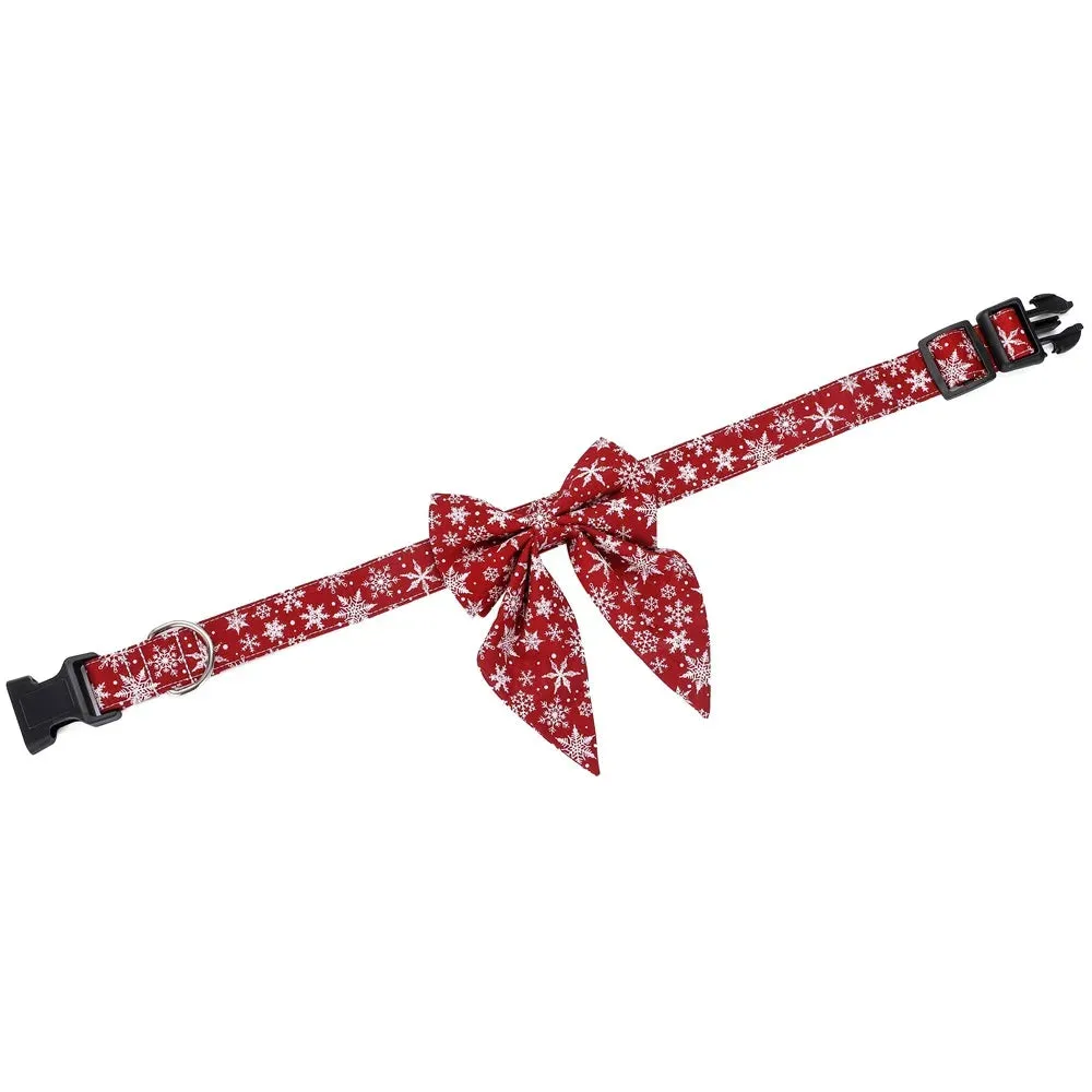 Festive Snowflake Bow Collar for Dogs and Cats