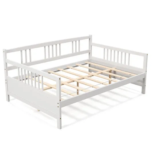 Full Size Metal Daybed Frame with Guardrails-White