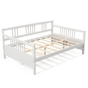 Full Size Metal Daybed Frame with Guardrails-White