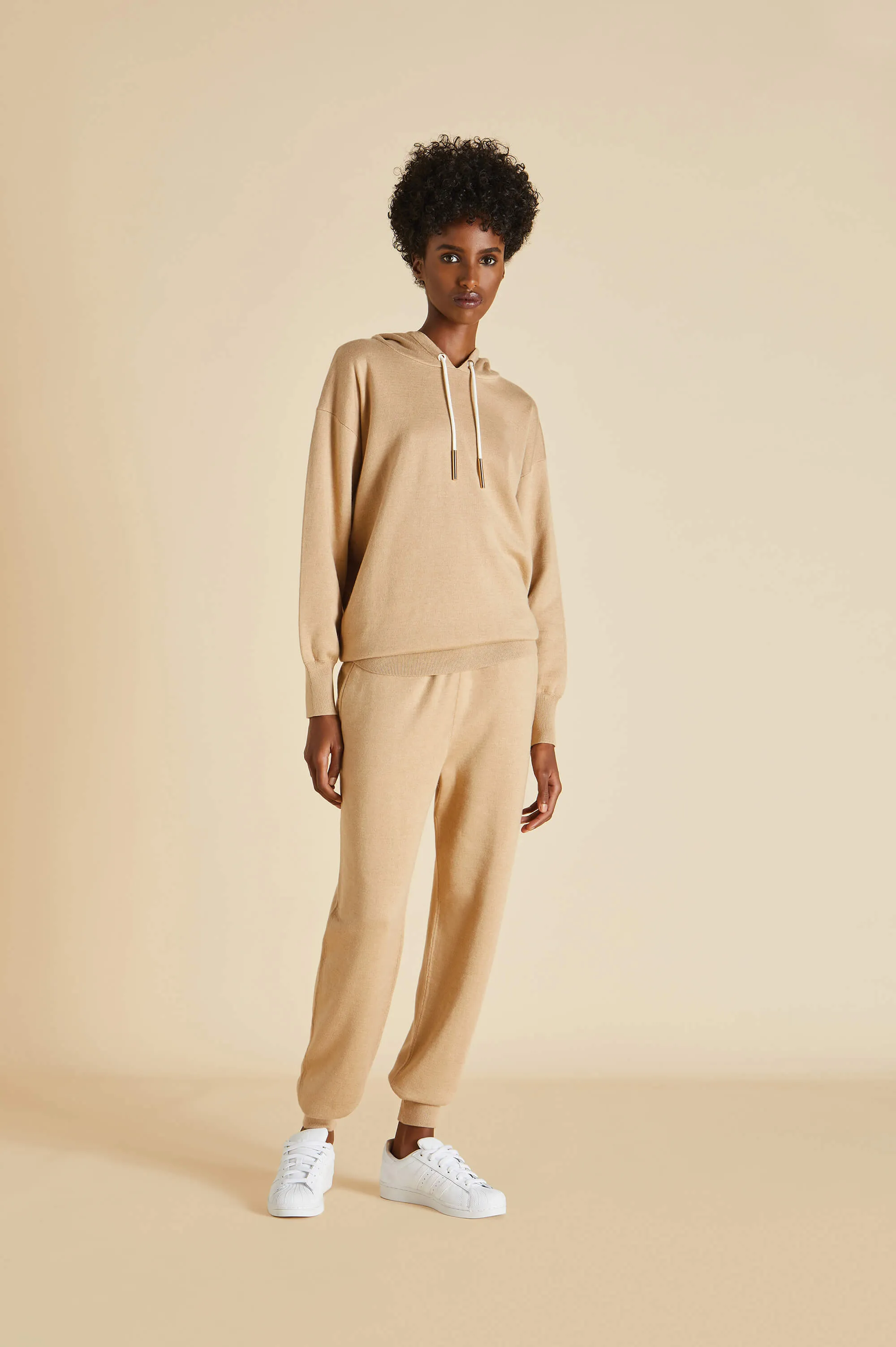 Gia Shanghai Beige Tracksuit in Silk-Cashmere