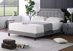 Grey Fabric Bed With Adjustable Headboard - No Box Spring Required- Double, Queen or King- Model Rayan