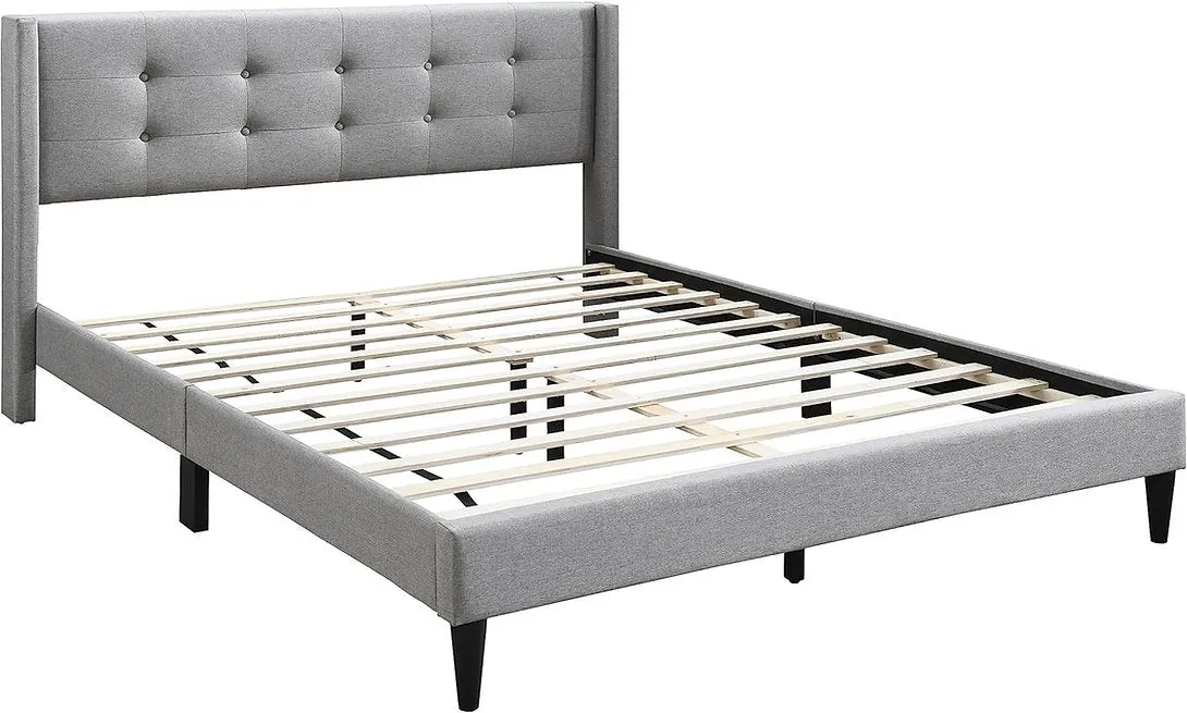 Grey Fabric Platform Bed With Wings- Double, Queen or King - Model #5270