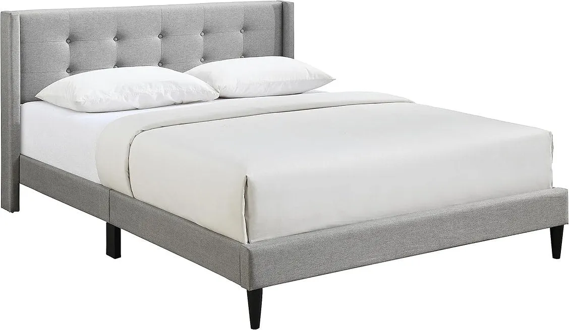 Grey Fabric Platform Bed With Wings- Double, Queen or King - Model #5270