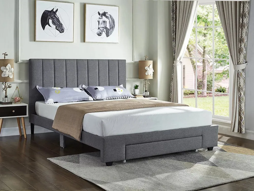 Grey Fabric Storage Bed With Padded Headboard - Double or Queen- Model #5483