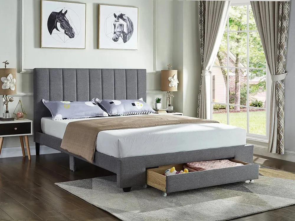 Grey Fabric Storage Bed With Padded Headboard - Double or Queen- Model #5483