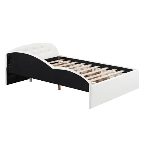 Harper & Bright Designs Full Daybed with Storage,PU Upholstered Tufted Daybed with 2 Drawers and Cloud Shaped Guardrail, Modern Full Storage Bed Sofa Daybed for Bedroom, Living Room,White