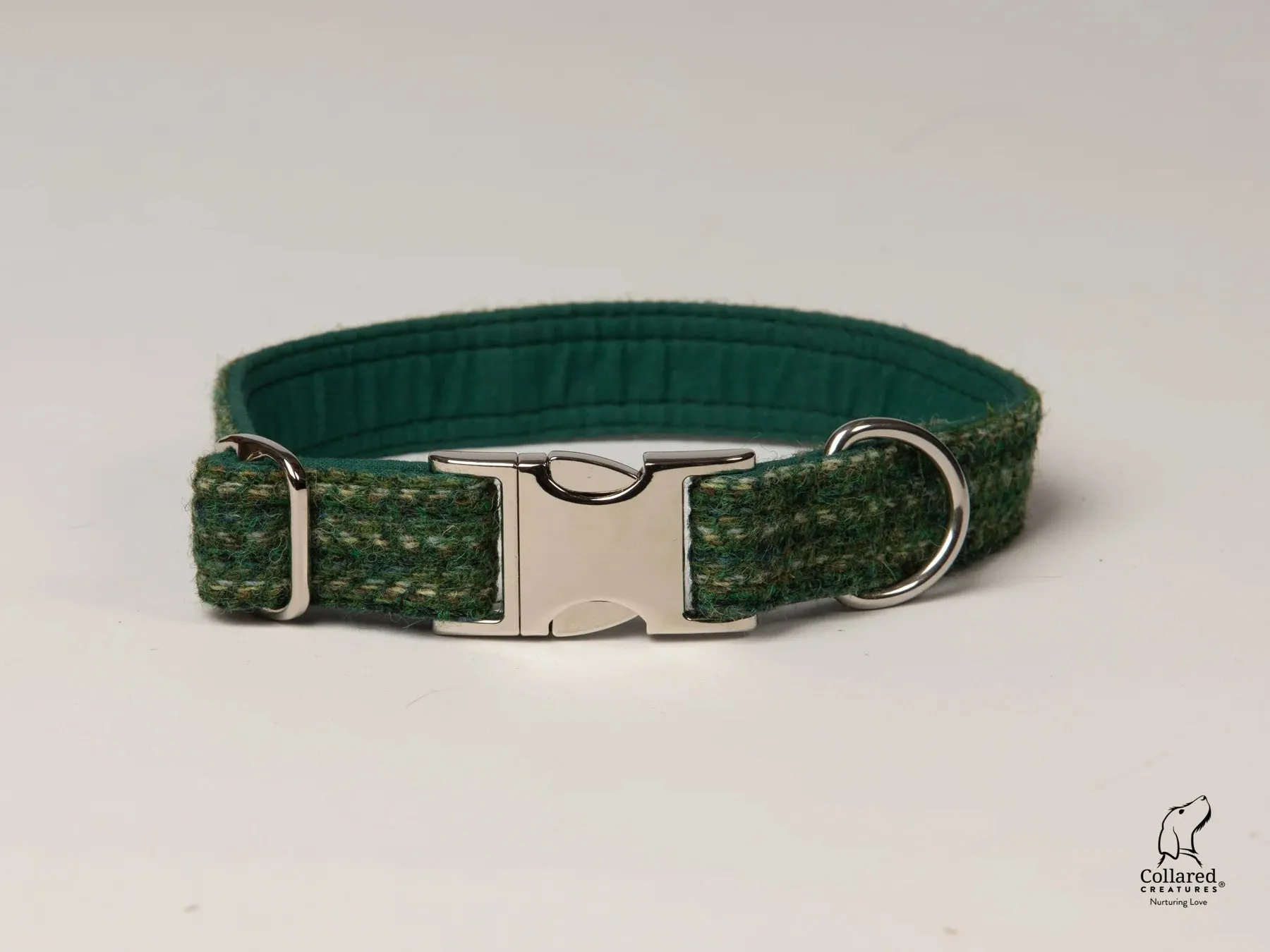 Harris Tweed Dashes of Green Clasp Dog Collar