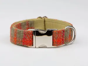 Harris Tweed Orange and Olive Check Dog Collar