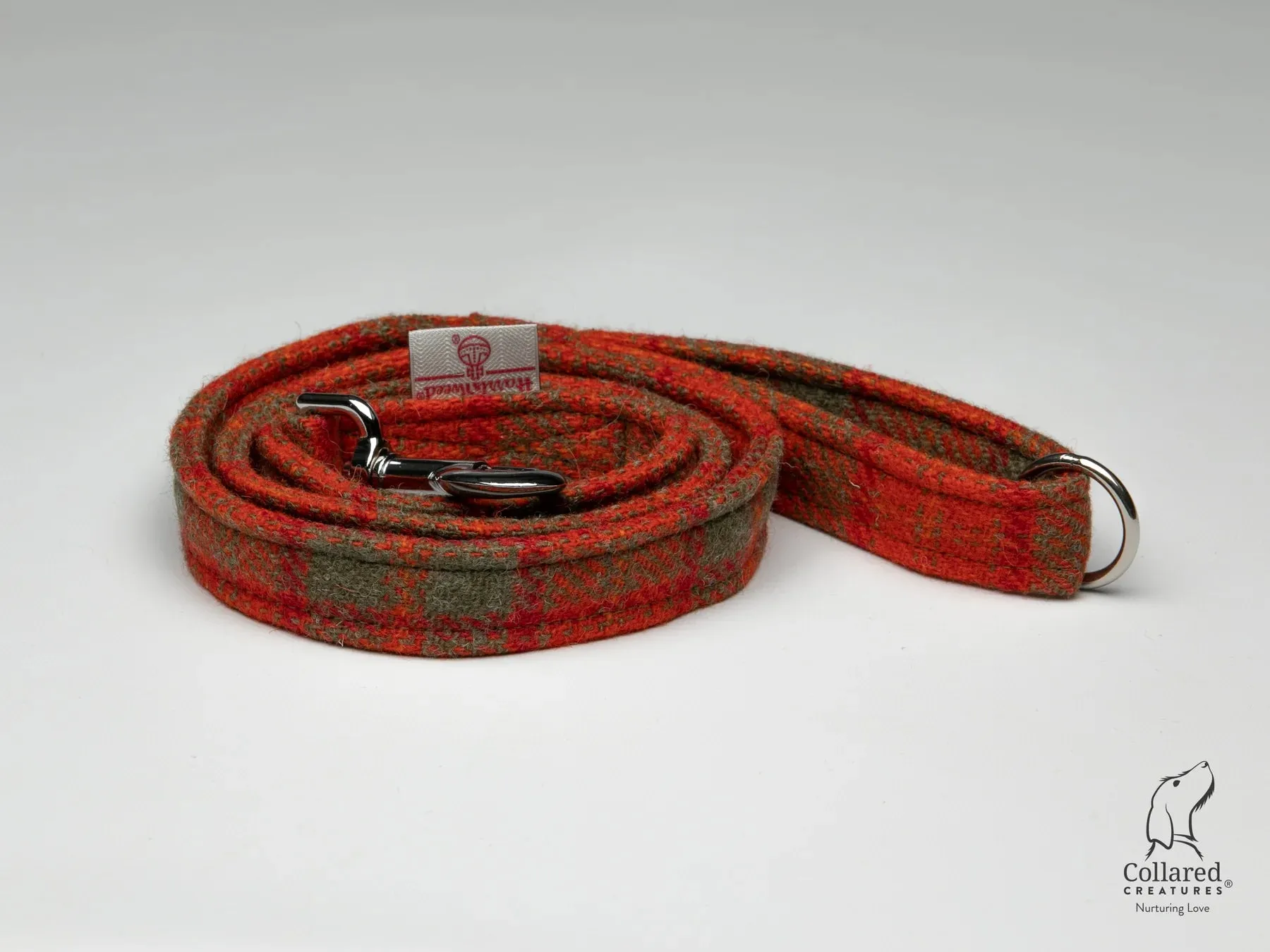 Harris Tweed Orange and Olive Check Dog Collar