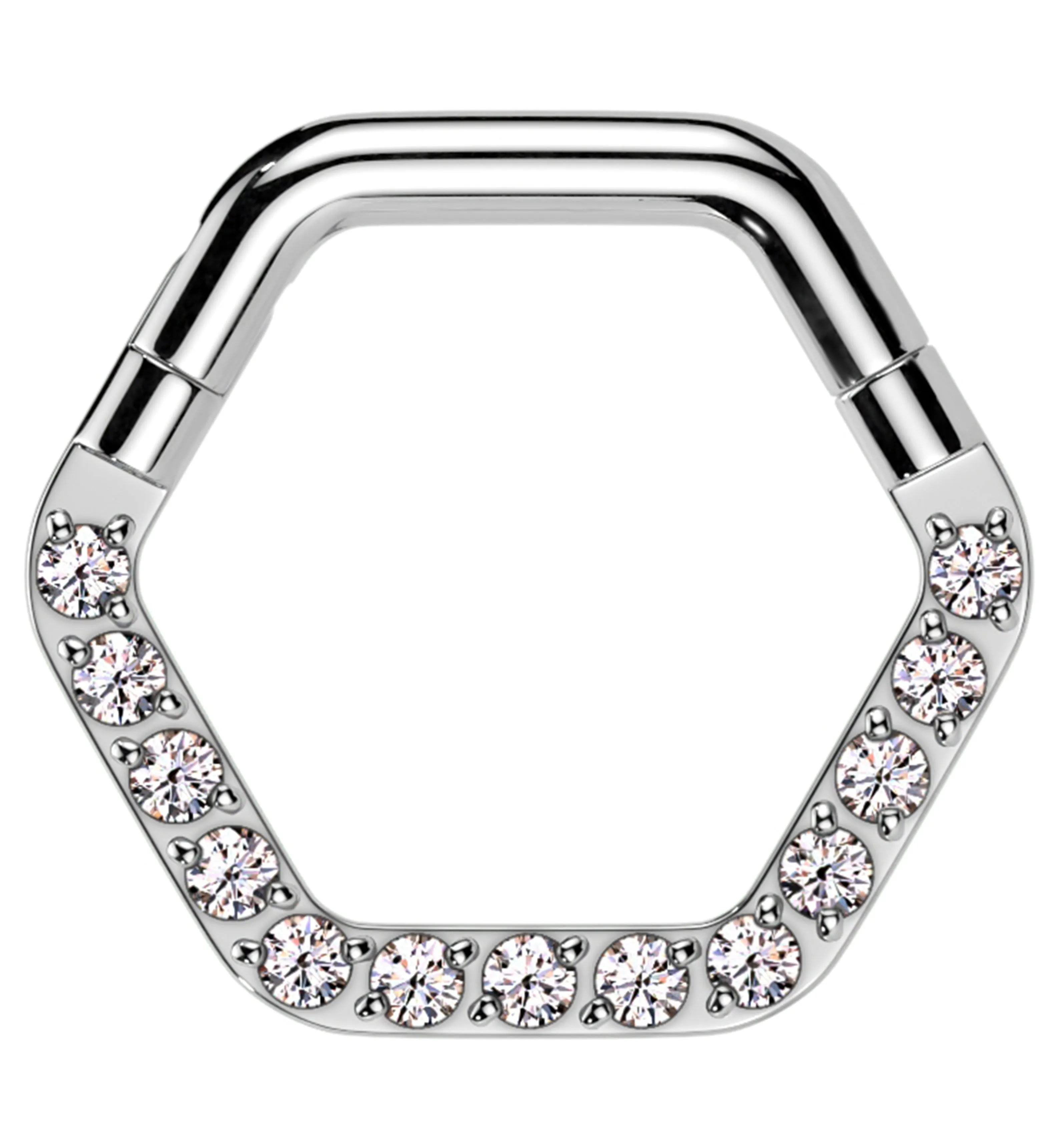 Hexagon Clear CZ Stainless Steel Hinged Segment Ring