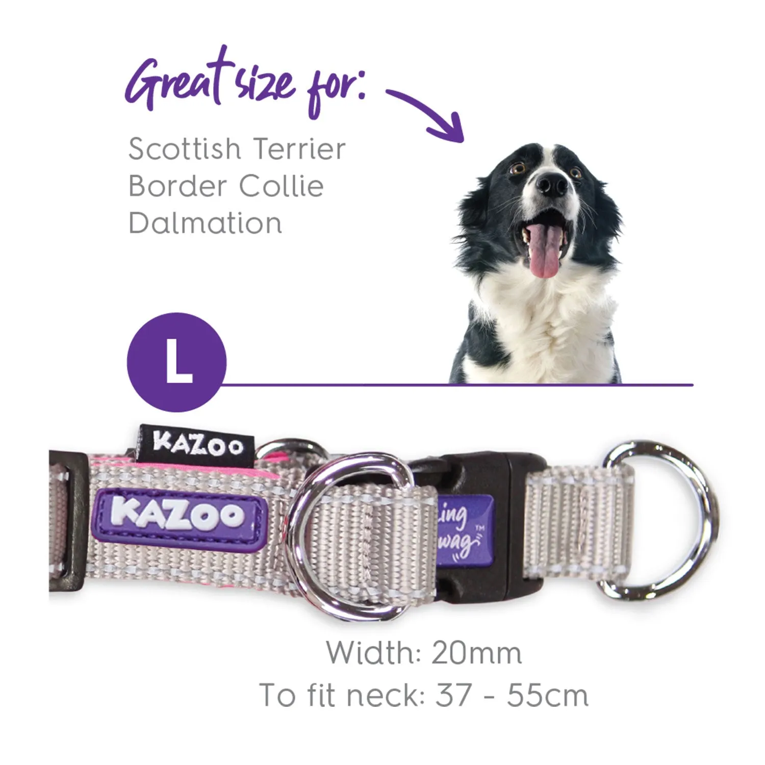 Kazoo Active Easy-Clip Adjustable Dog Collar Silver & Pink