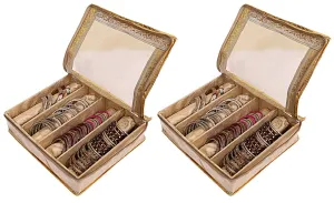 Kuber Industries Brocade 2 Piece Cloth 4 Rod Bangle Box, Gold,Standard,CTKTC0288