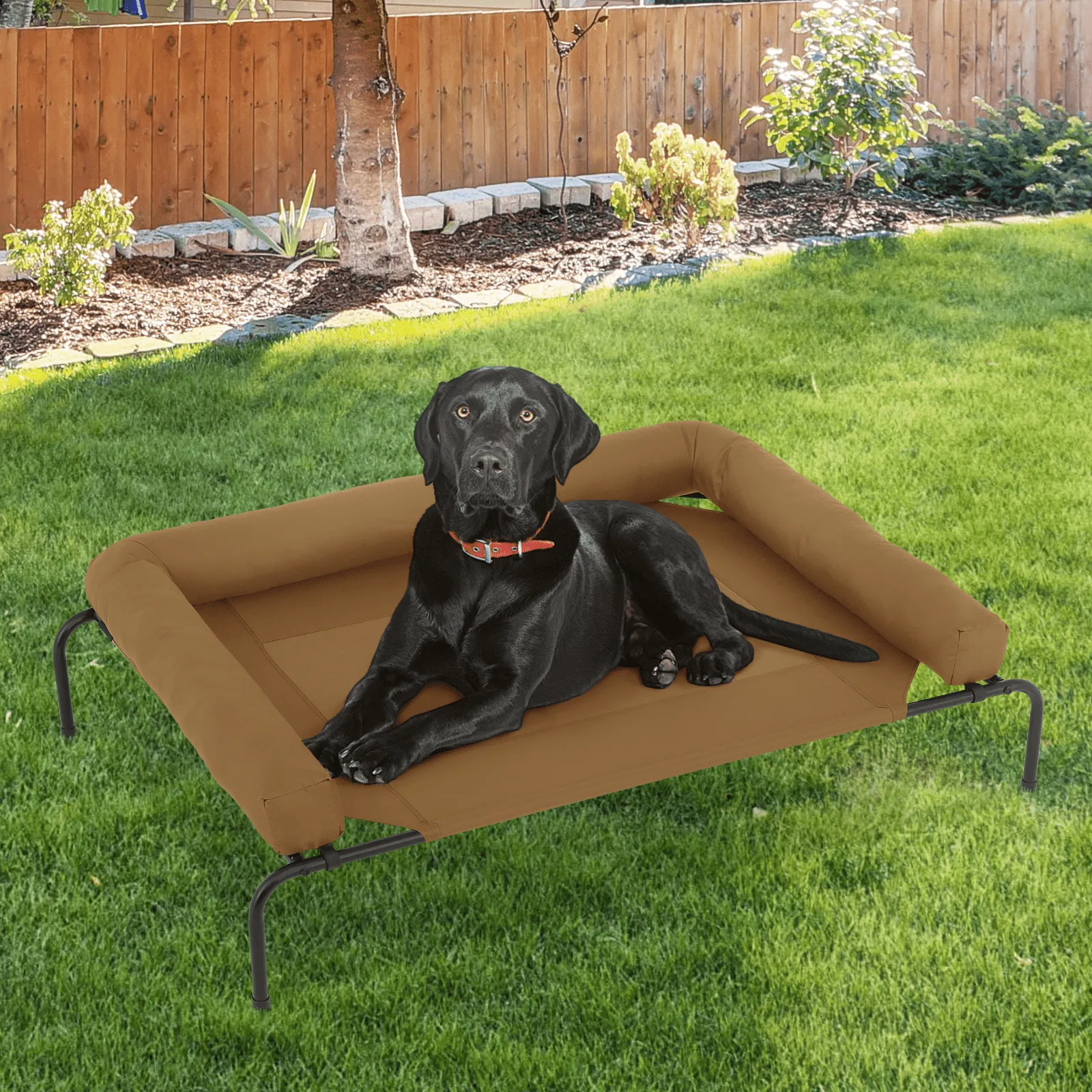 Magshion Cooling Elevated Dog Bed with Pillows, 55" Portable Washable Raised Dog Cot with No-Slip Rubber Feet for Indoor & Outdoor Use, Extra Large, Light Brown