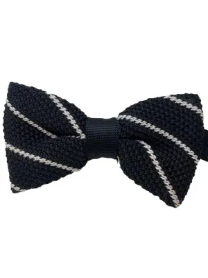 Mens Black with Thin White Stripe Knitted Bow Tie