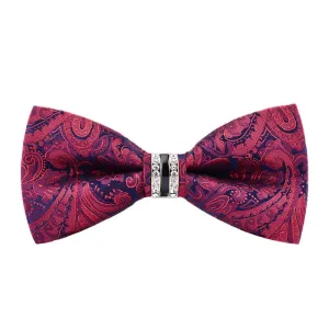 Men's Floral Paisley Striped Rhinestone Bow Tie