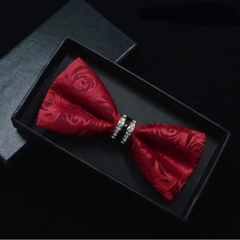 Men's Floral Paisley Striped Rhinestone Bow Tie