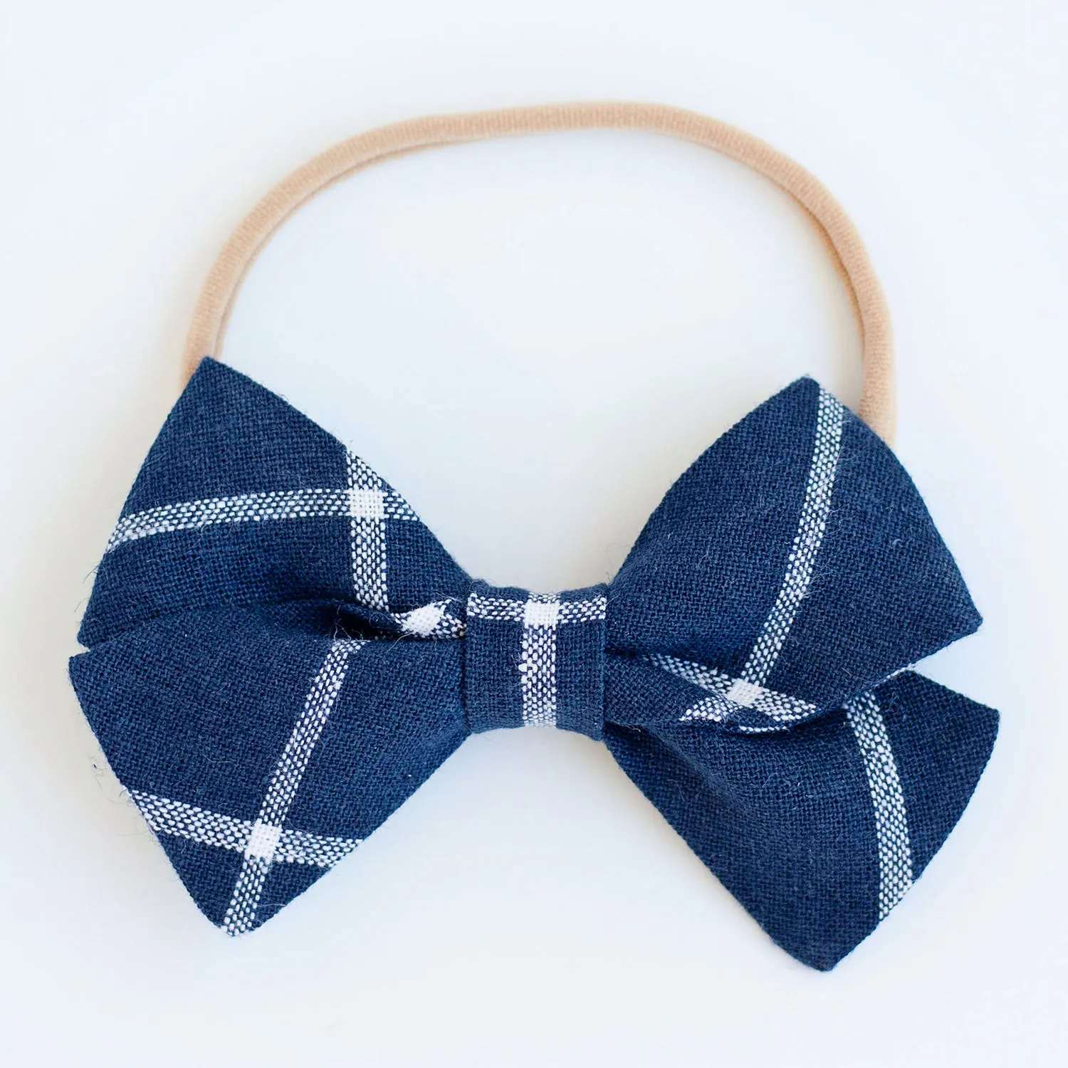 Men's Pre-Tied Bow Tie / Navy Linen Window Pane